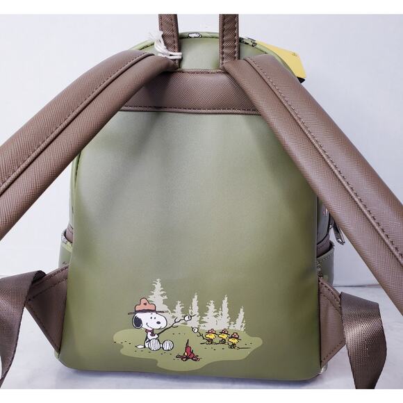 NWT 2024 LOUNGEFLY X PEANUTS Beagle Scouts Backpack Snoopy Woodstock Green Brown - Picture 4 of 16